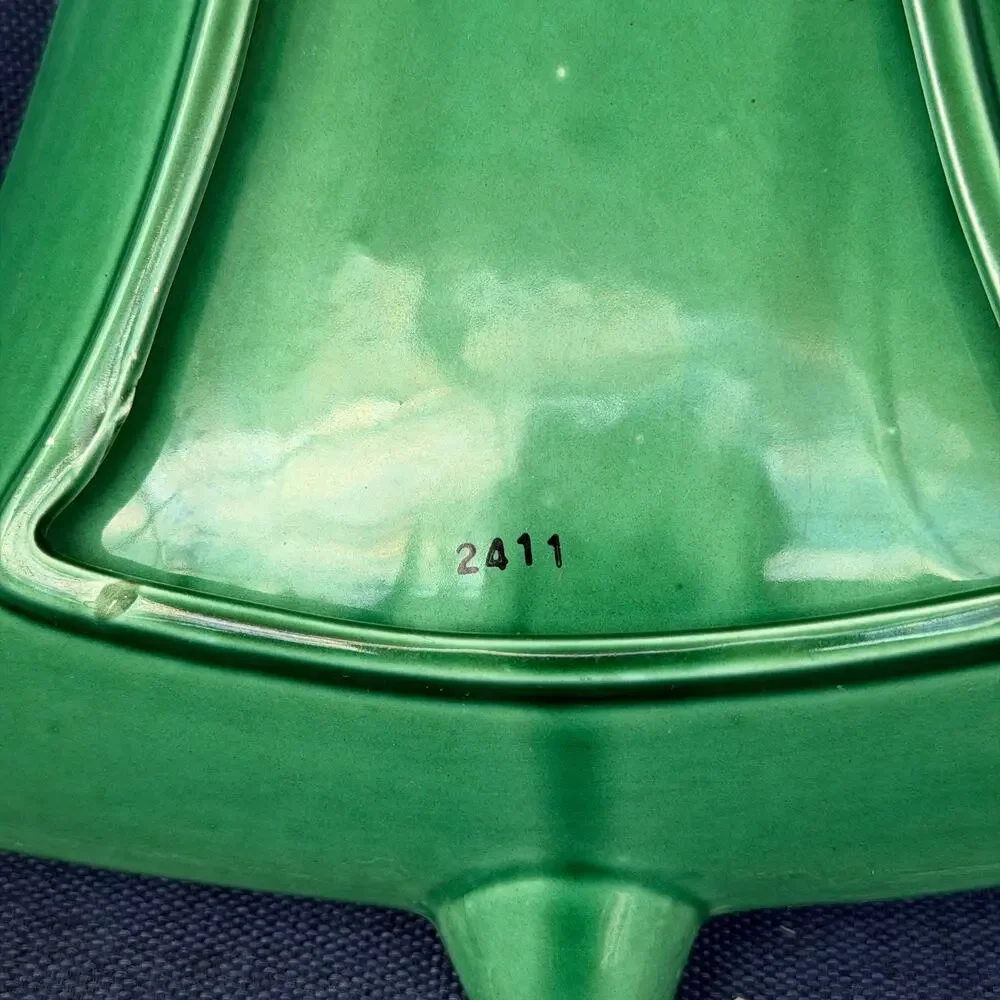 Lefton Winking Santa Green Bell Shape Candy Nut Dish Vtg Christmas Trinket READ